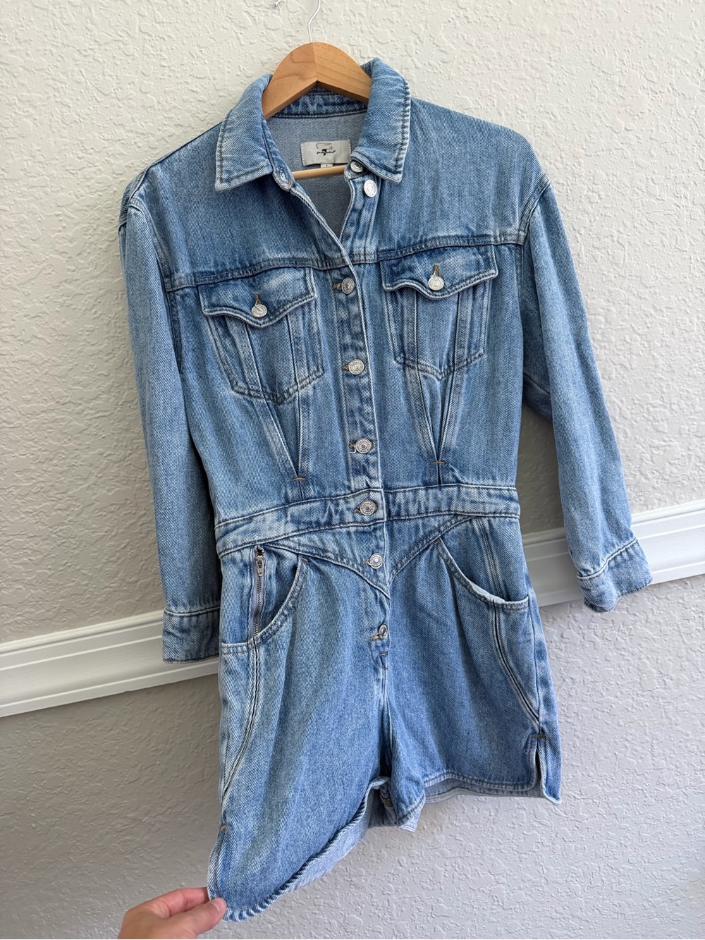 7 For All Mankind Light Blue Denim Romper - Size: S - Picture 4 of 8